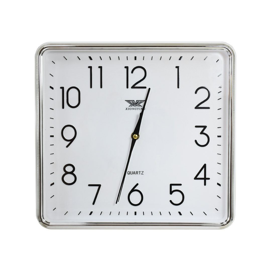 RELOJ CUADRADO BLANCO 32X30 BORDE PLATA LH-4846