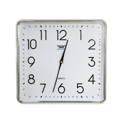 RELOJ CUADRADO BLANCO 32X30 BORDE PLATA LH-4846
