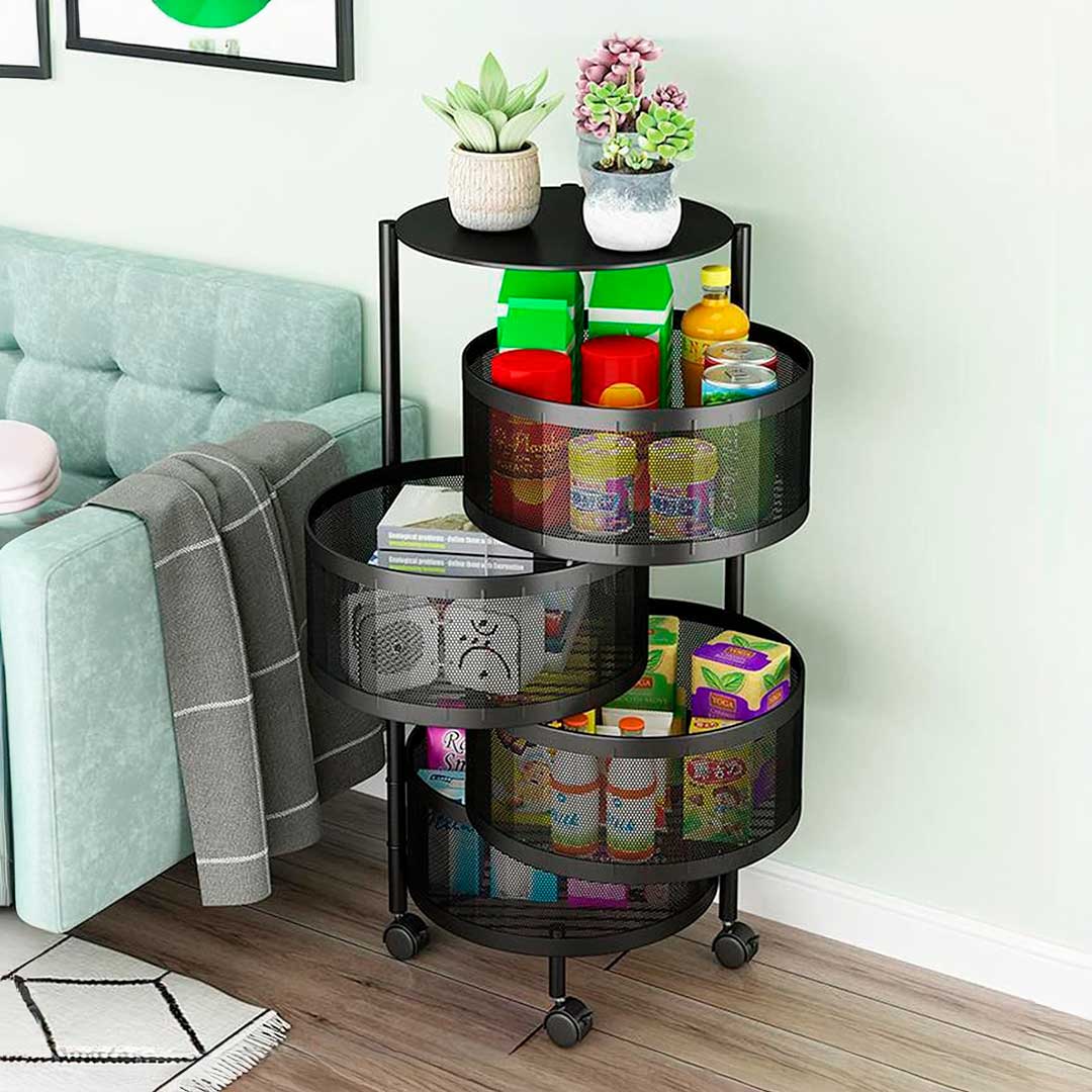 ORGANIZADOR DE 4 PISOS REDONDO NEGRO LH-4746
