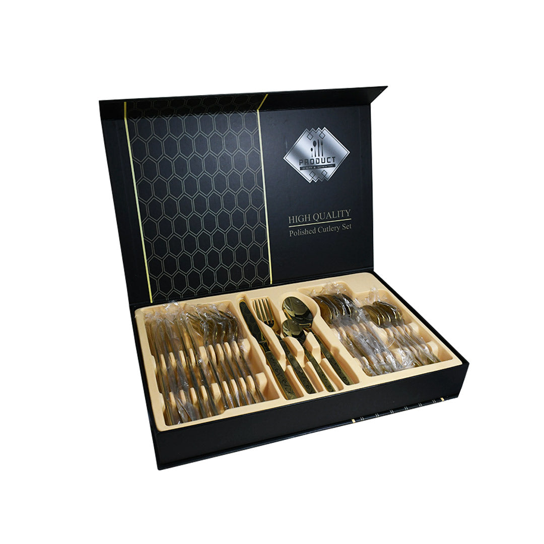 JUEGO DE CUBIERTOS DORADO 24PZ EN CAJA LH-4607