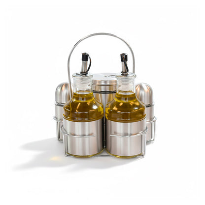 CONDIMENTERO DISPENSADOR 5PZ PLATEADO TW-110046