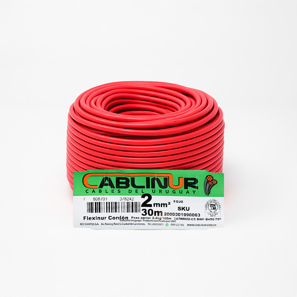 CABLE 1X2MM 30 METROS ROJO CABLINUR FLC02R30
