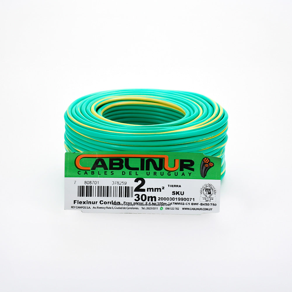 CABLE 1X2MM 30 METROS CABLINUR TIERRA FLCO2T30