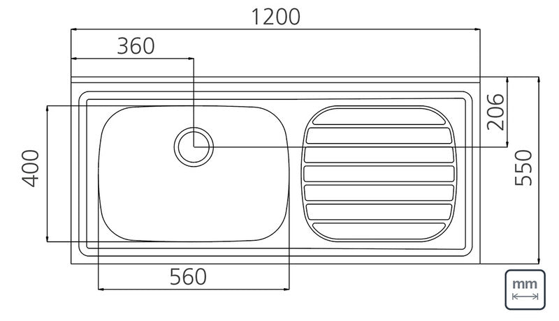MESADA TRAMONTINA 120 X 55 CM PILETA IZQ