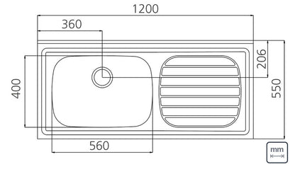 MESADA TRAMONTINA 120 X 55 CM PILETA IZQ