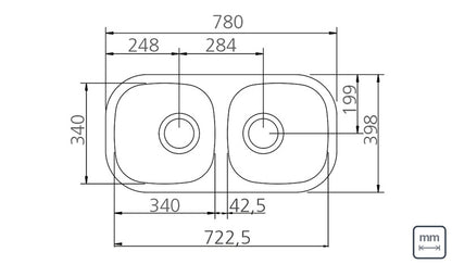 Cubeta en acero inoxidable pulido 72×34 cm valvula 3″ tapon de goma