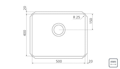 Cubeta de empotrar professional en acero inoxidable 50×40 cm