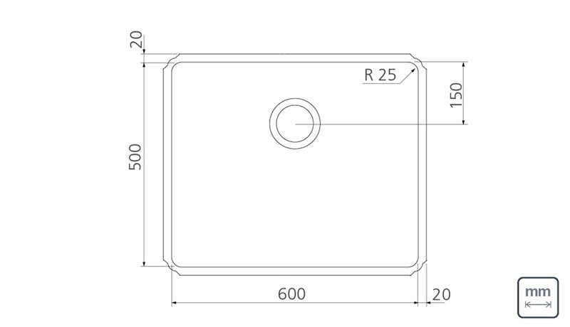 Cubeta professional de empotrar en acero inoxidable 60×50 cm