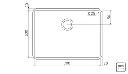 Cubeta professional de empotrar en acero inoxidable 70×50 cm