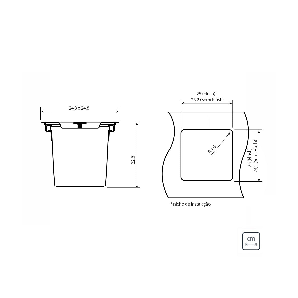 Basurero de empotrar Tramontina Clean Square en acero inoxidable con balde plástico de 5 L