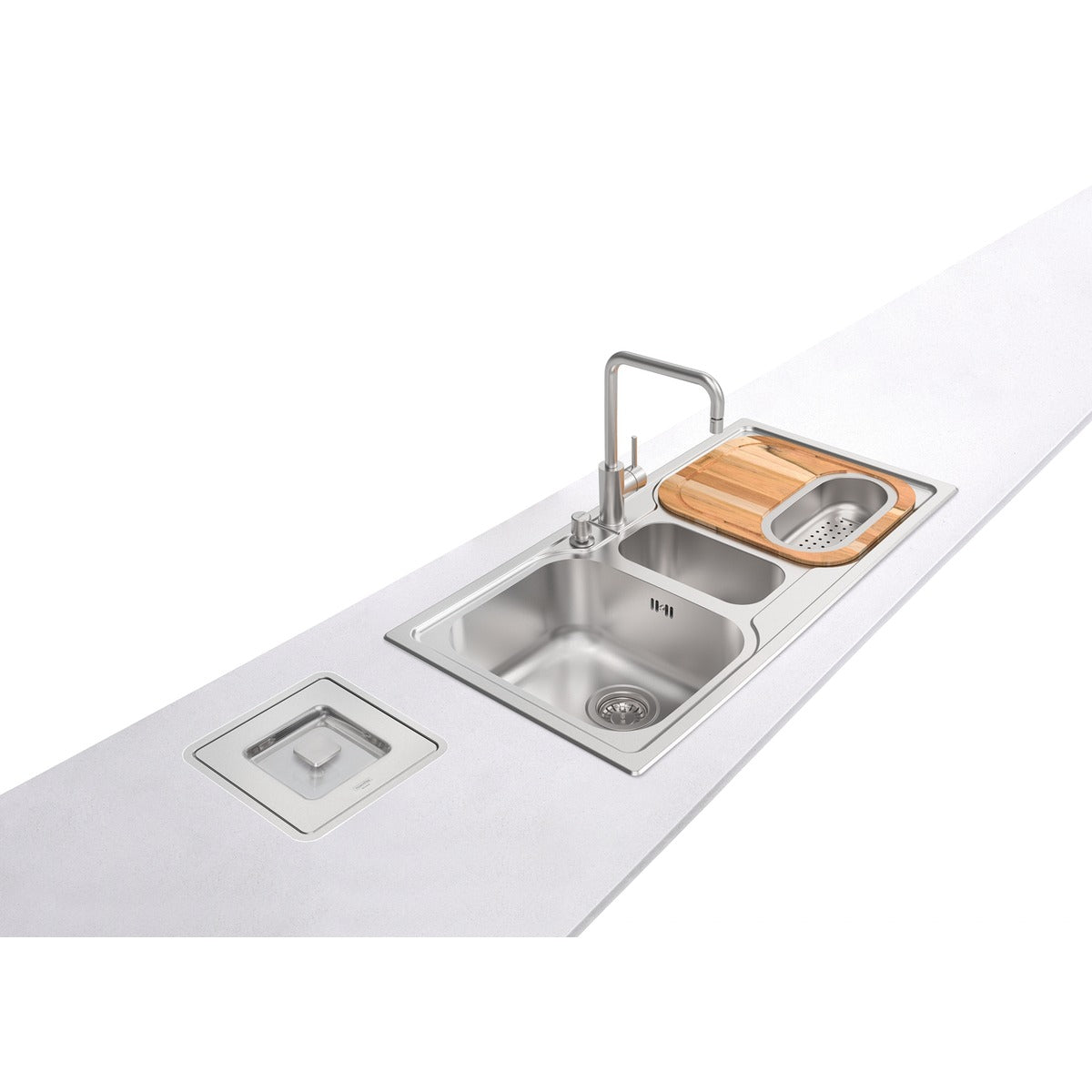 Basurero de empotrar Tramontina Clean Square en acero inoxidable con balde plástico de 5 L