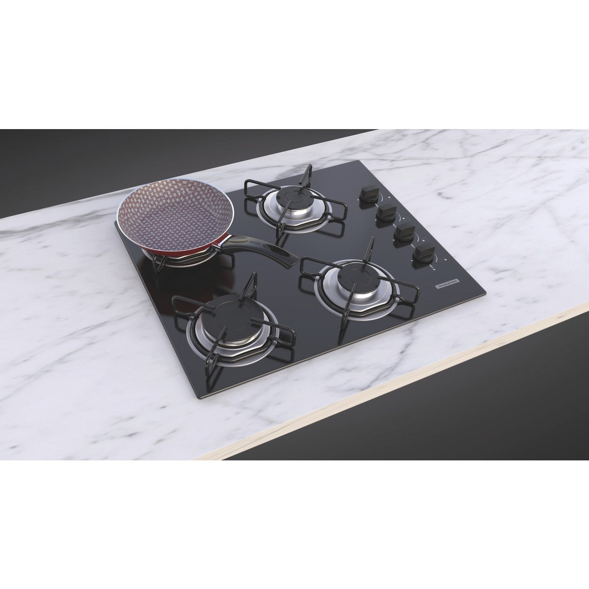 Cooktop a gas Tramontina de vidrio templado negro y rejillas de acero al carbono, con encendido automático y 4 quemadores