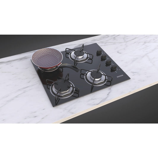 Cooktop a gas Tramontina de vidrio templado negro y rejillas de acero al carbono, con encendido automático y 4 quemadores