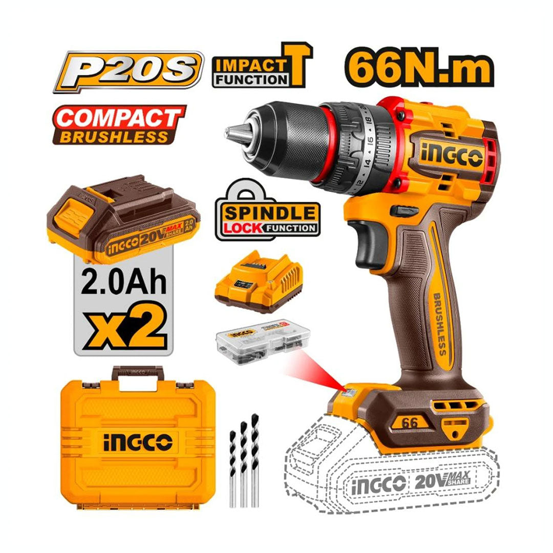 TALADRO INGCO C/2BAT+CARG Y 47ACC CIDLI20668