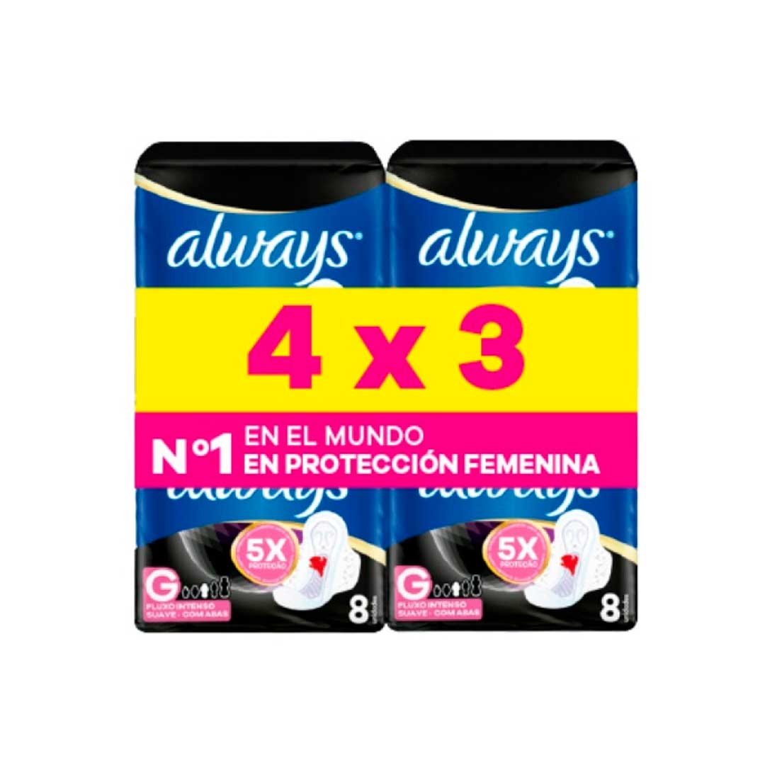 TOALLA FEM. ALWAYS NOCHE SUAVE GDE X8 LLEVE 4X3