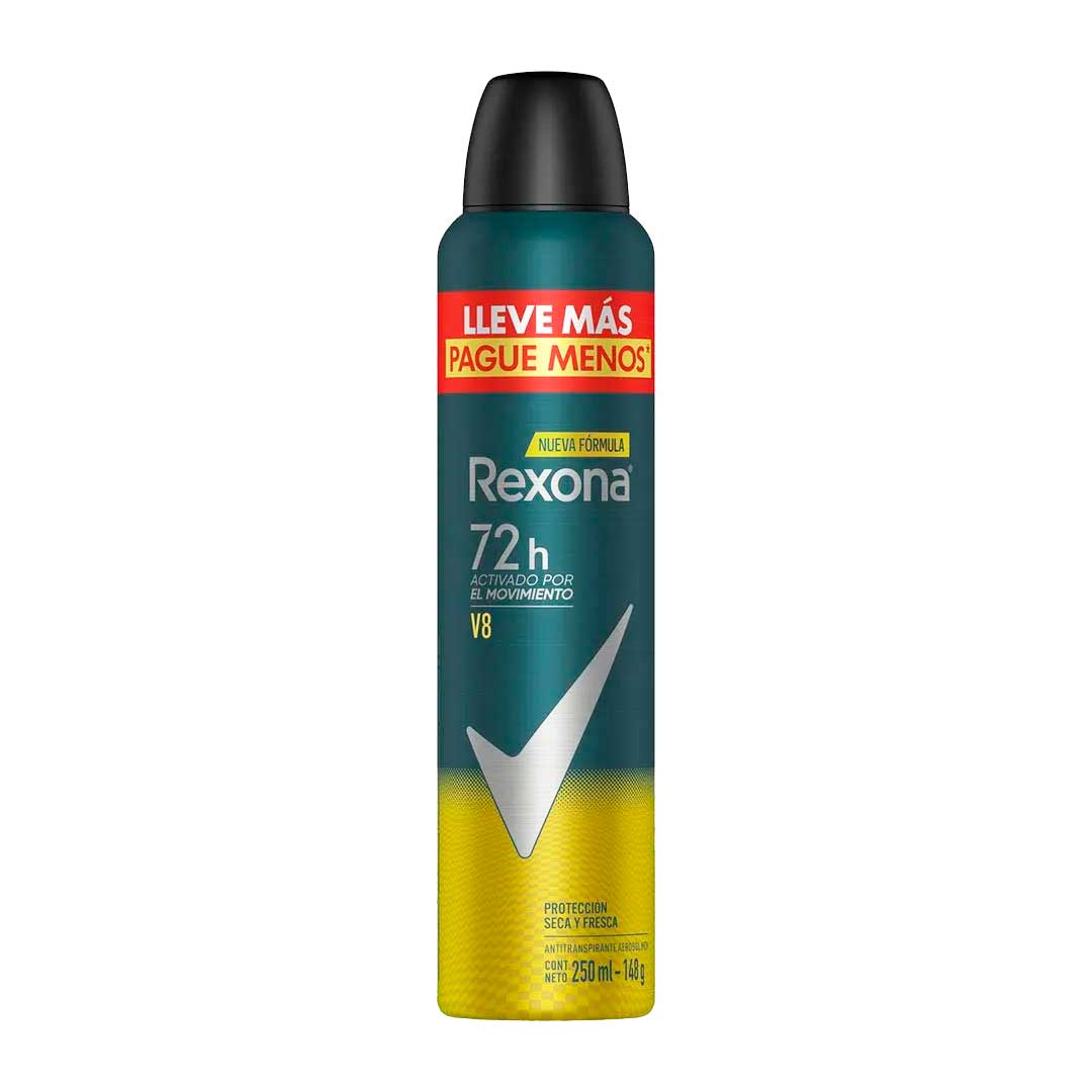 DESODORANTE REXONA MEN V8 AEROSOL 250ML LLEVE MAS