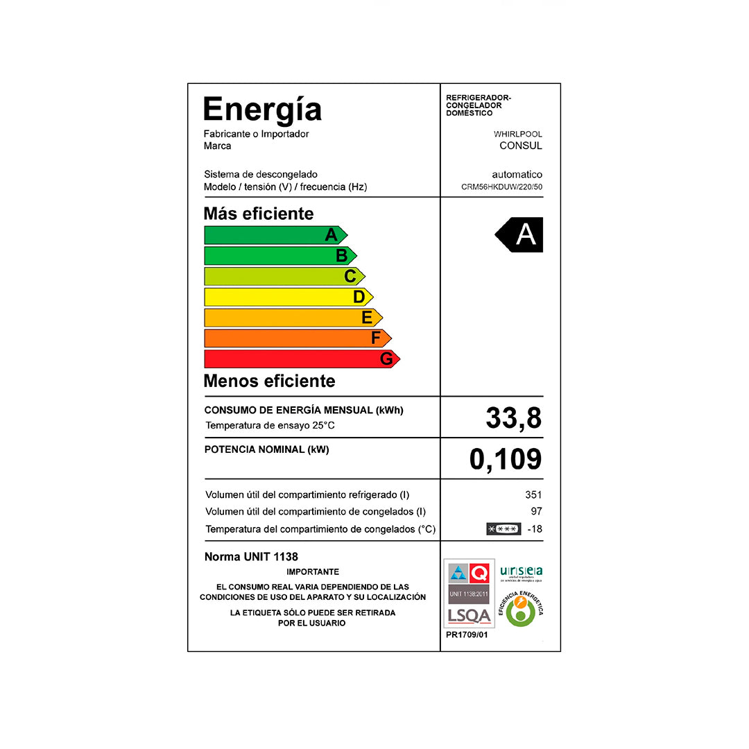 Heladera 479L Consul Inox No Frost CRM56JKDUW