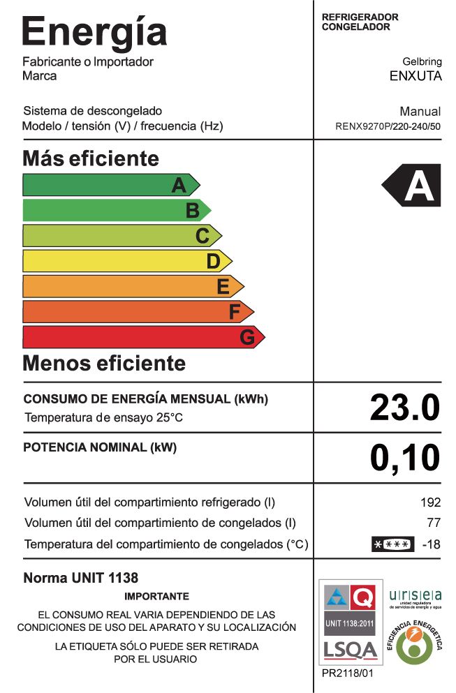 Refrigerador Combi Frío Húmedo – Panelable – RENX9270P – Enxuta