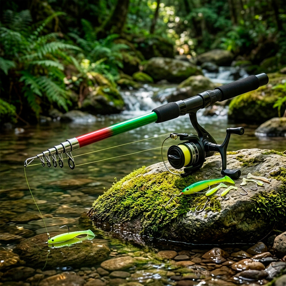 SET DE PESCA CANA CON ANZUELOS Y SENUELOS LH-712