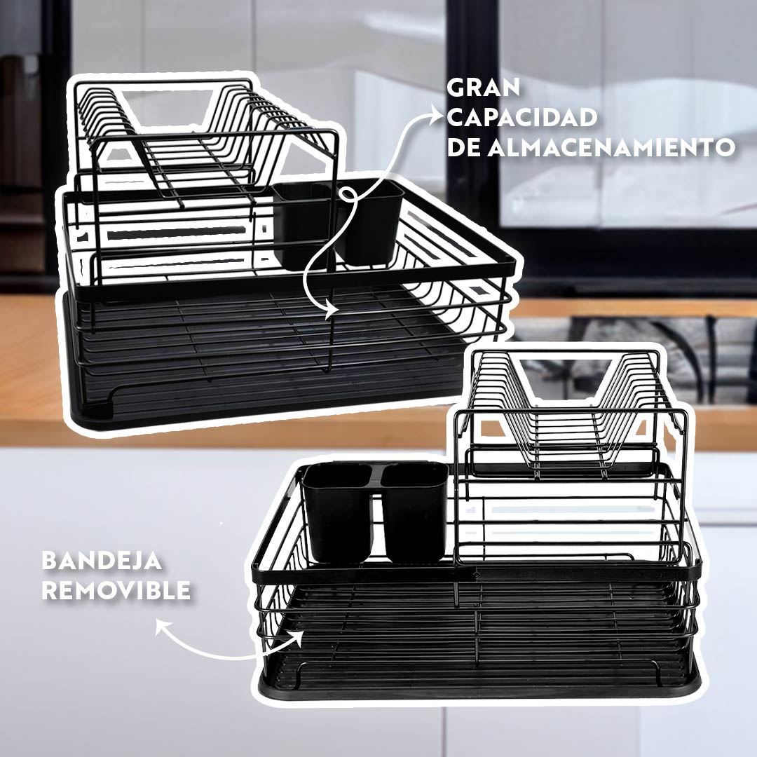 ESCURRIDOR PARA PLATOS NEGRO DOBLE LH-3684
