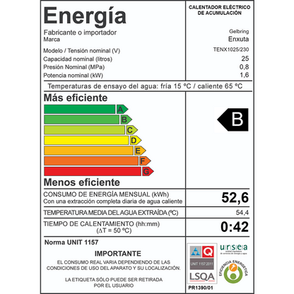 Termotanque de acero – TENX1025 – Enxuta
