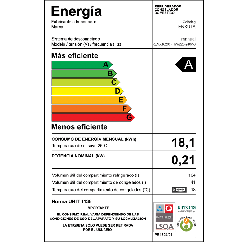 Refrigerador – Frío Húmedo Enxuta – RENX16200FHW-1