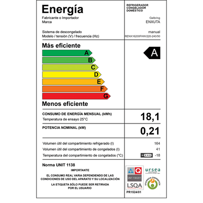 Refrigerador – Frío Húmedo Enxuta – RENX16200FHW-1