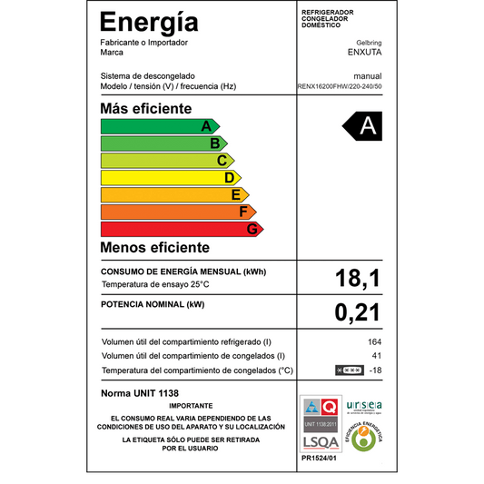 Refrigerador – Frío Húmedo Enxuta – RENX16200FHW-1