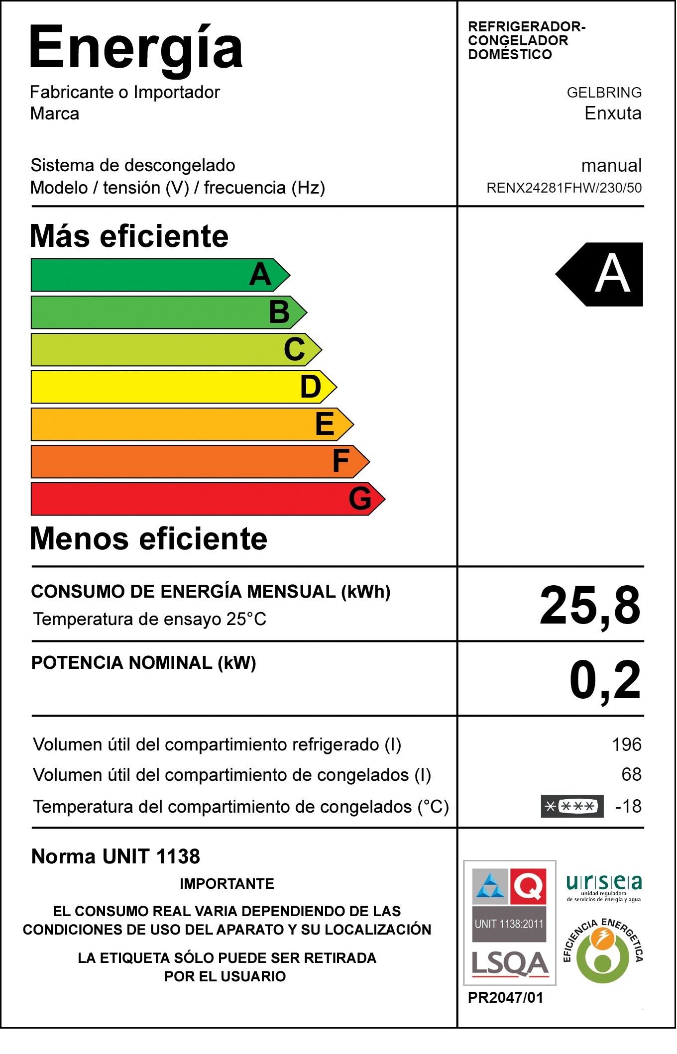 Refrigerador Frío Húmedo – Enxuta – RENX24281FHW