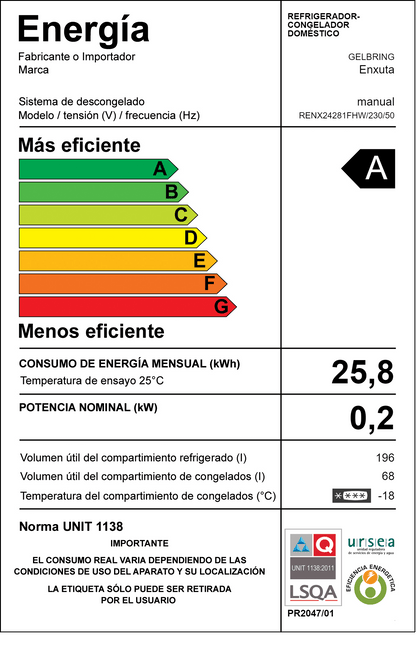 Refrigerador Frío Húmedo – Enxuta – RENX24281FHW