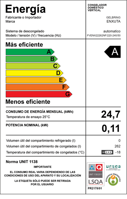 Freezer Frío Seco Vertical – FVENX22262NF – Enxuta