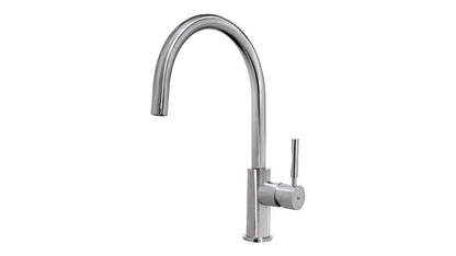 Grifo de cocina monomando con caño alto giratorio en acero inoxidable