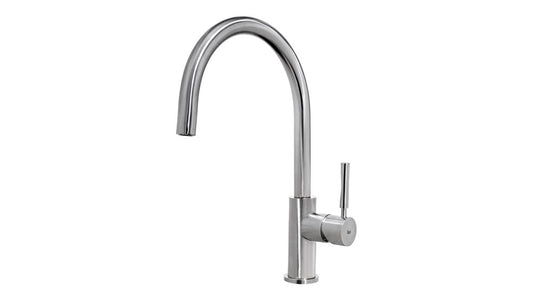 Grifo de cocina monomando con caño alto giratorio en acero inoxidable
