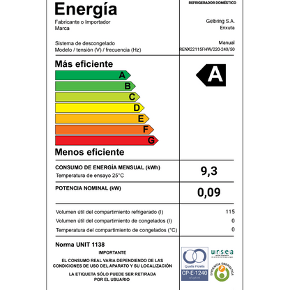 Frigobar Frío húmedo – RENX22115FHW – Enxuta