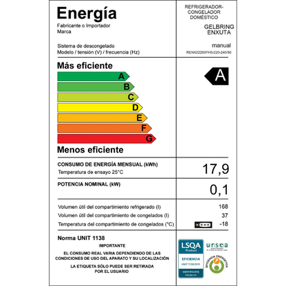Refrigerador Frío Húmedo – RENX22200FHS – ENXUTA