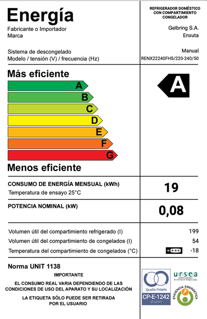 Refrigerador  Frío Húmedo – RENX22240FHW – Enxuta