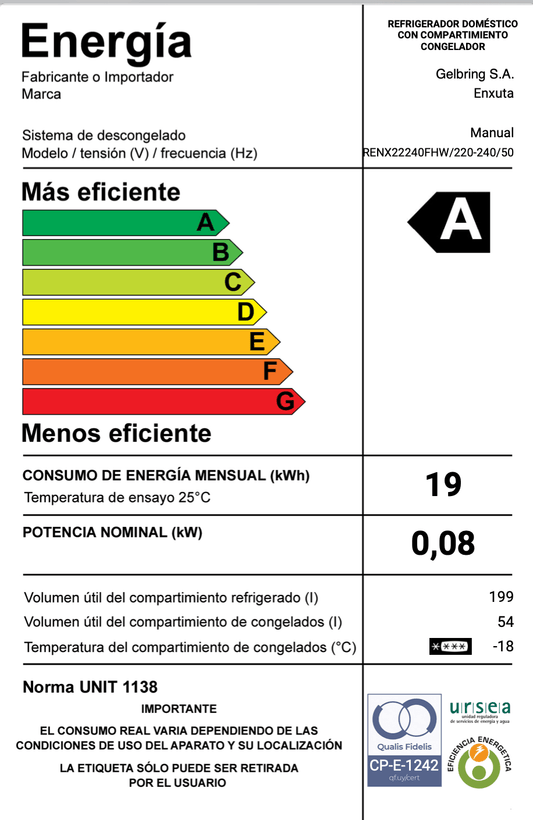 Refrigerador  Frío Húmedo – RENX22240FHW – Enxuta