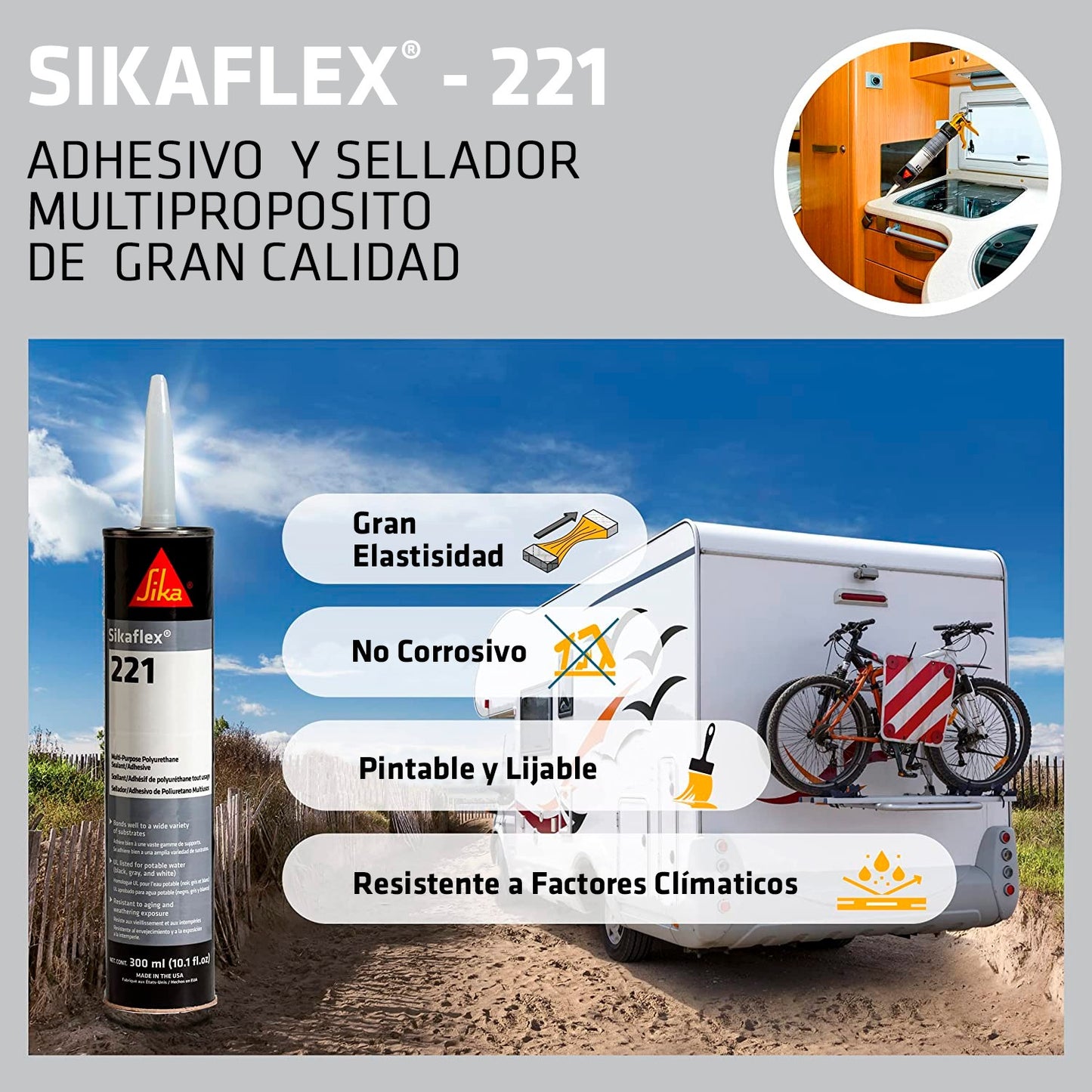 SELLADOR SIKAFLEX-221 NEGRO 300CC