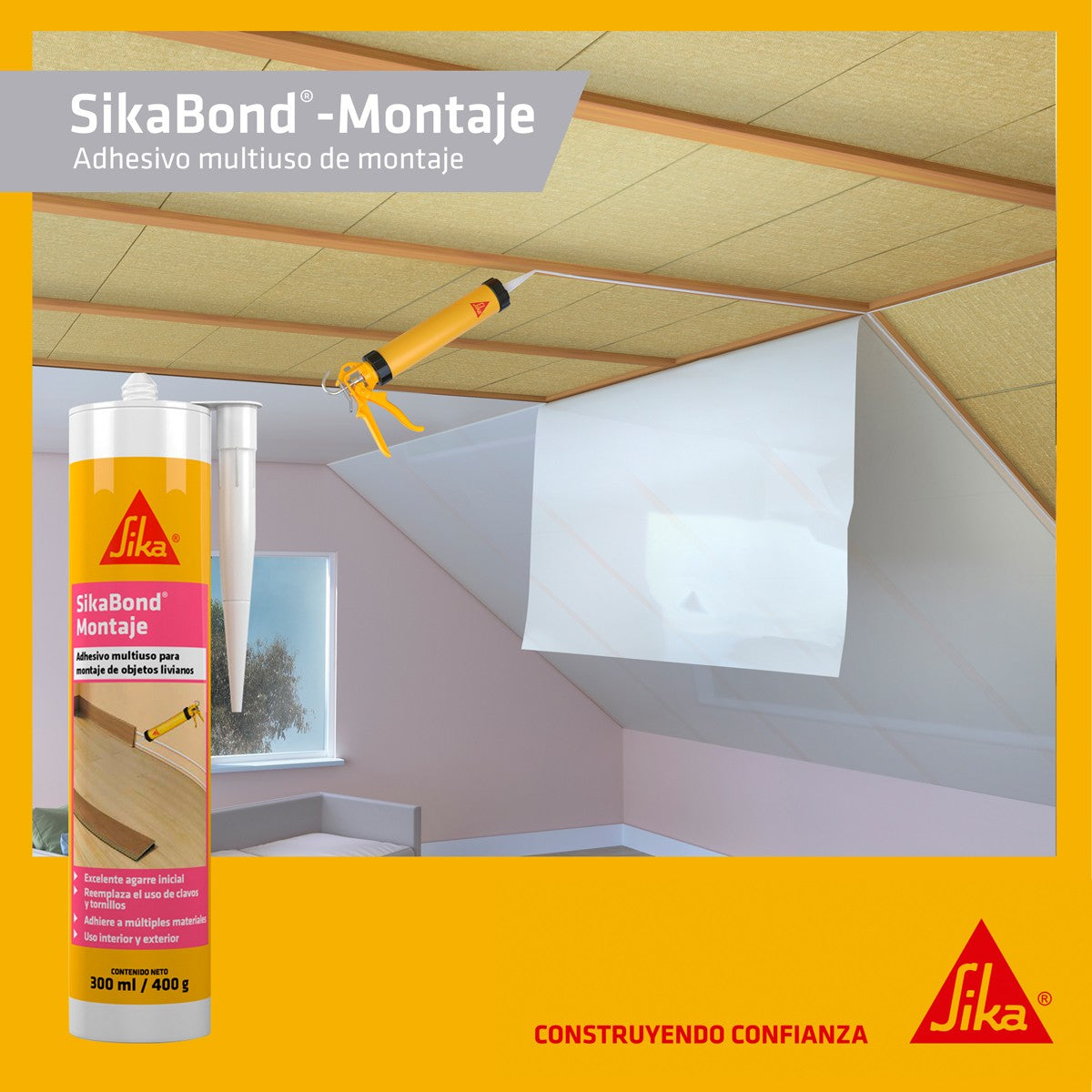 ADHESIVO MONTAJE SIKABOND GRIS 300CC
