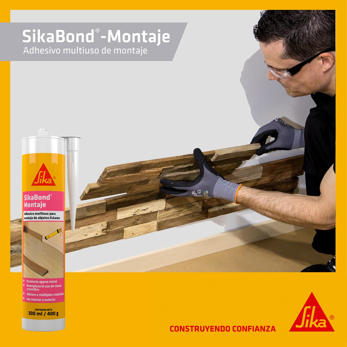 ADHESIVO MONTAJE SIKABOND GRIS 300CC