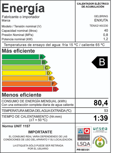 Termotanque de acero – TENX2140 – Enxuta
