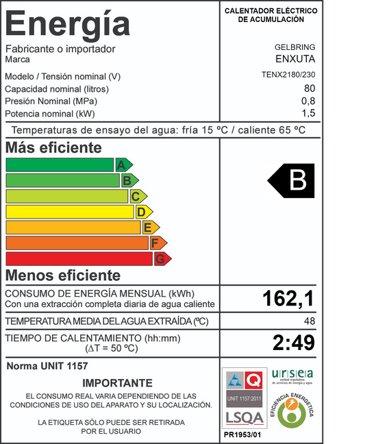 Termotanque de acero – TENX2180 – Enxuta