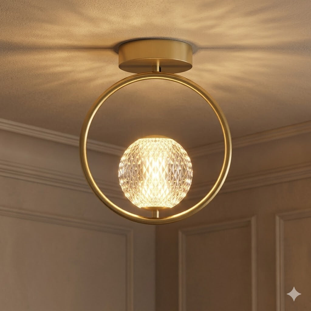 Aplique de techo led diseño anillo y bocha facetada