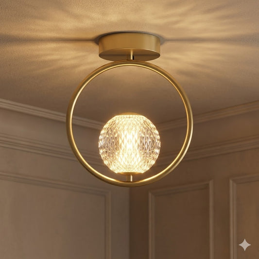 Aplique de techo led diseño anillo y bocha facetada