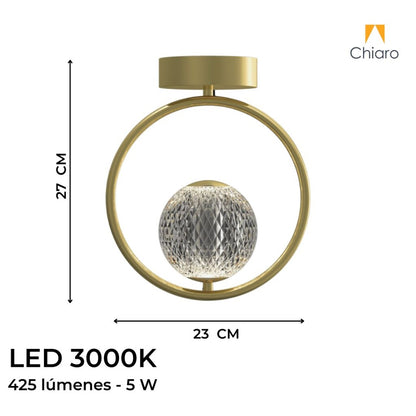 Aplique de techo led diseño anillo y bocha facetada