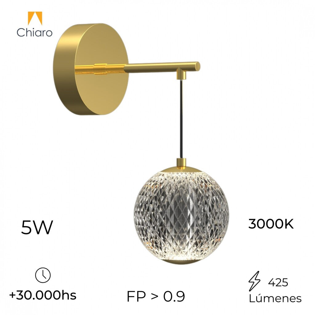 Aplique Led bocha dorada luz flotante 5W