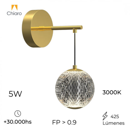 Aplique Led bocha dorada luz flotante 5W