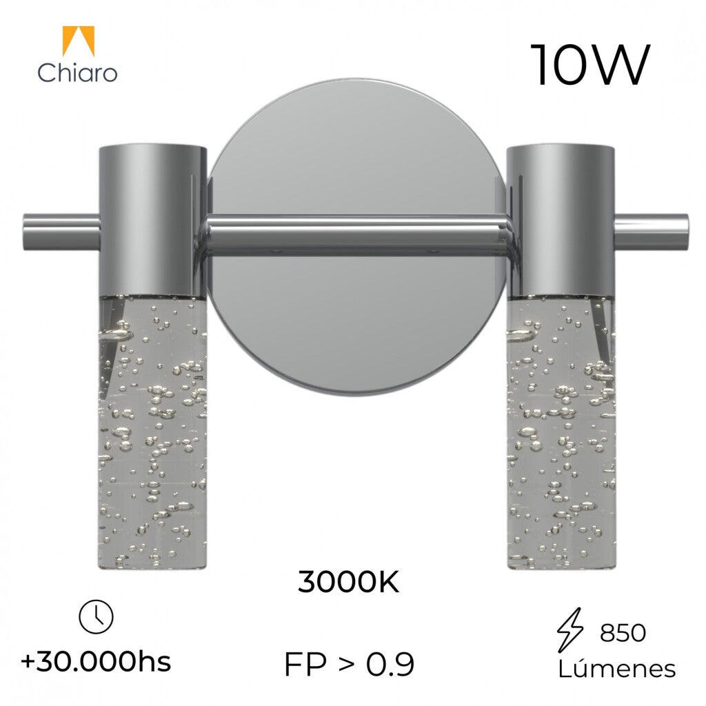 Aplique Led doble cilindro plata efecto agua 10w