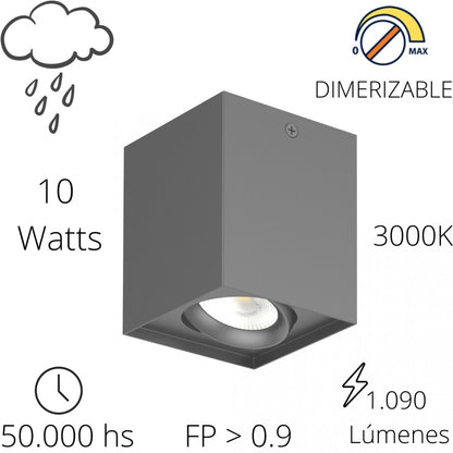 Aplique spot led DIMERIZABLE 10w CUBO de techo 3000K
