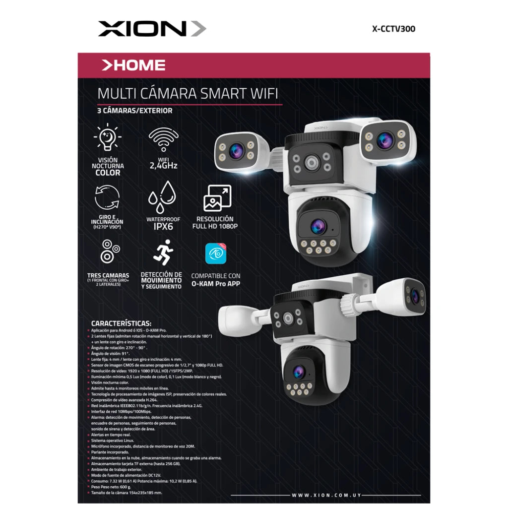 cámara de seguridad smart xion multi cámaras 3 lentes